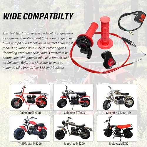 Universal Mini Bike Throttle Assembly&Cable Kit | Direct Replacement for Coleman BT200X,CT200U/EX,MB200&Predator 212cc/196cc Engines | Fits Most 7/8" Handlebar Mini Bikes with Cruise Control (Red) - color: Red
