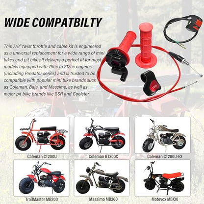 Universal Mini Bike Throttle Assembly&Cable Kit | Direct Replacement for Coleman BT200X,CT200U/EX,MB200&Predator 212cc/196cc Engines | Fits Most 7/8" Handlebar Mini Bikes with Cruise Control (Red) - color: Red