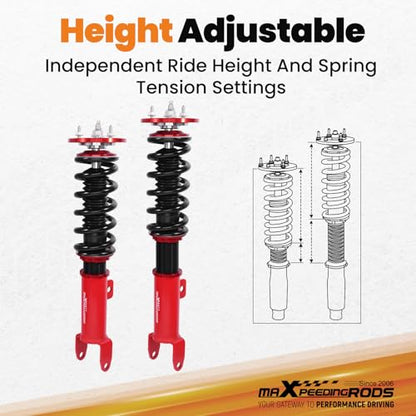 maXpeedingrods Front Coilovers for Dodge Challenger/Charger RWD 2011-2022, for Chrysler 300 RWD 2011-2022, 24 Levels Damper Adjustable Coilovers Suspension Kit, Height Adjustable Lowering Kit Red