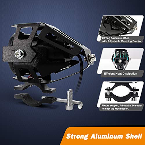 Motorcycle LED Fog Lights U7 Spotlight Daytime Running Lights with White Angel Eyes Halo Ring and Switch 2-Sets - color: white