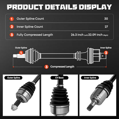 Front Left & Right CV Axle Shaft Assembly Fits for Honda CR-V CRV 2007-2014 (NOT for Touring Model) L4 2.4L 07 08 09 10 11 12 13, Driver and Passenger Side, 2-Pack