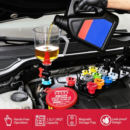 22-Piece Engine Oil Funnel Kit, Upgraded Magnetic Base, No-Spill Design - size: 22 PCS - New Version with Magnetic Funnel Base
