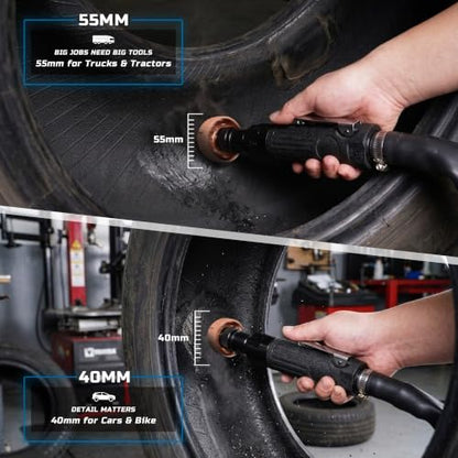 Low Speed Air Tire Buffer, Tire Buffer Full Kit Repair Polish Patch Tools with Tungsten Steel 42 mm 55mm Grinder Heads, Inner Liner Wheel Tire Polish Tire Buffing Scrapper Roller with Brush - size: Upgraded