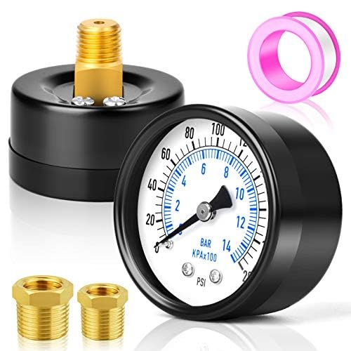 MEANLIN MEASURE 0-200Psi 2" DIAL FACE 1/4" NPT Well Pump Pressure Gauge, with 1/2" NPT and 3/8" NPT Hex Bushing, 3-2-3% Accuracy, Center Back Mount - color: 1/4"NPT Back Mount, size: 0-200Psi