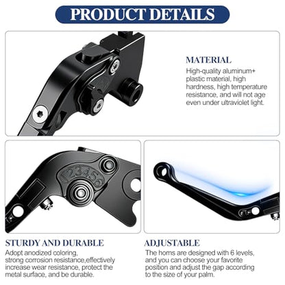 Motorcycle Brake and Clutch Lever Set Adjustable CNC Aluminum Replacement Clutch Levers for Kawasaki NINJA500 Ninja 500 Z500 Z 500 SE ABS 2024 2025(Black) - color: Black