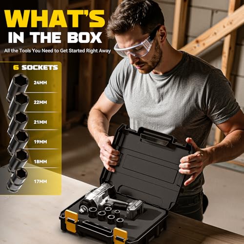 DIYtoolifz Cordless Impact Wrench 1/2 inch Compatible with Dewalt 20v Battery, 1700 Ft-lbs High Torque Impact Driver with 6Pcs Sockets & Storage Case, Electric Impact Gun with 4-Speed & LED Light - size: 1/2 inch, style: Socket Set Compatible with Dewalt