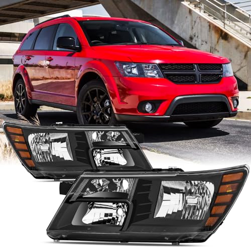 Headlight Assembly Compatible with 2009-2020 Dodge Journey Black Headlamps