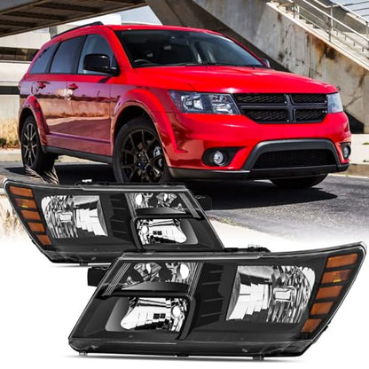 Headlight Assembly Compatible with 2009-2020 Dodge Journey Black Headlamps