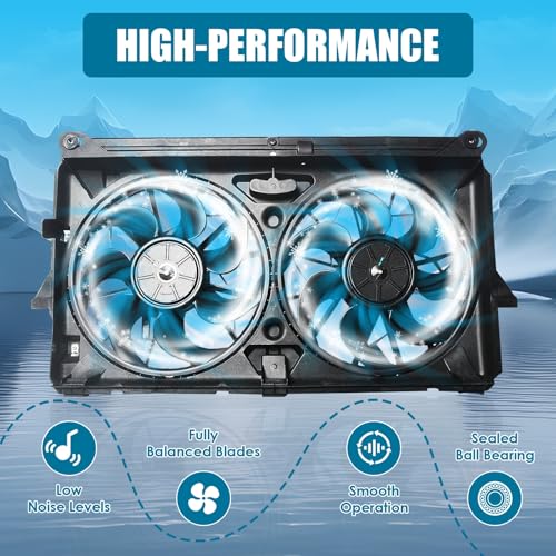 Radiator Cooling Fan Assembly Replacement for 2007-2014 Yukon Tahoe Escalade Suburban Silverado Sierra 1500 Dual Fan 4.8L 5.3L 6.0L 6.2L Engine Cooling Fan #GM3115211