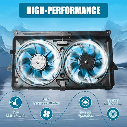 Radiator Cooling Fan Assembly Replacement for 2007-2014 Yukon Tahoe Escalade Suburban Silverado Sierra 1500 Dual Fan 4.8L 5.3L 6.0L 6.2L Engine Cooling Fan #GM3115211