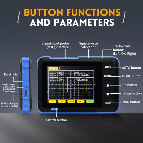 Handheld Digital Oscilloscope Multimeter, DSO152 2.8" TFT Kit - Portable Automotive Pocket Oscilloscope, 2.5MS/s High Sampling Rate, 200KHz Bandwidth, Trigger Function Auto/Normal/Single
