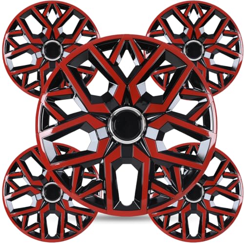Winjet 15 Inch Universal Hubcaps Set of 4,Steel Wheel Rims Cover PP Material Universal Wheel Cover Replacement R15,Auto Tire Replacement Exterior Cap (15 Inch,Black Lacquer & Red Lacquer) - color: Black Lacquer & Red Lacquer(5181-RB-15), size: 15 inch