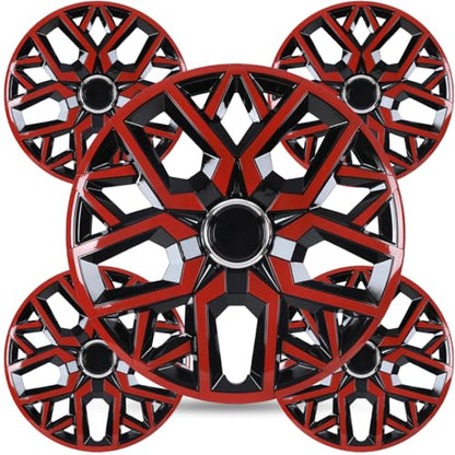 Winjet 15 Inch Universal Hubcaps Set of 4,Steel Wheel Rims Cover PP Material Universal Wheel Cover Replacement R15,Auto Tire Replacement Exterior Cap (15 Inch,Black Lacquer & Red Lacquer) - color: Black Lacquer & Red Lacquer(5181-RB-15), size: 15 inch