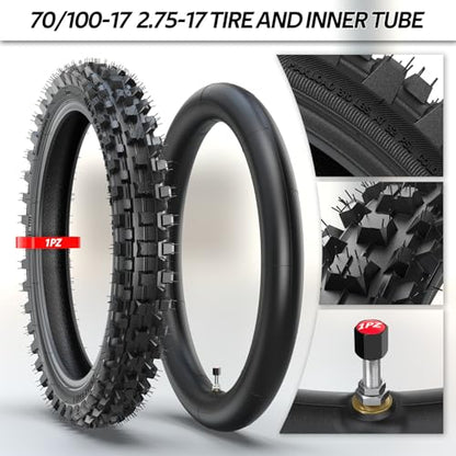 1PZ 70/100-17 2.75-17 Tire and Inner Tube for KLX125 KLX140 KX85 TTR125
