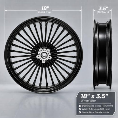 TOFR 18x3.5 Fat Spoke Front Wheel Black For Harley Softail Choppers 00-22 - color: Gloss Black, size: Front:18x3.5