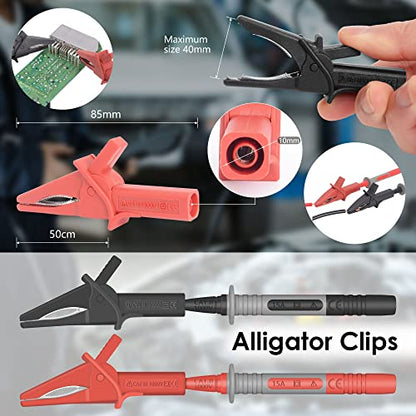 HANDSKIT Multimeter Test Leads, 4mm Banana Plug Leads with Alligator Clips