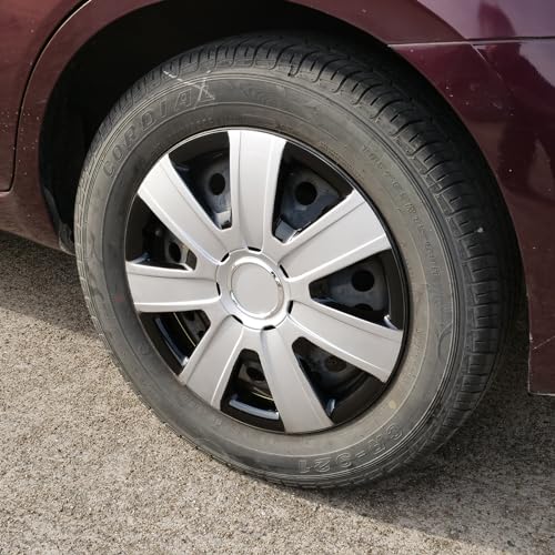 15 Inches Wheel Rim Cover Hubcaps, Hubcap Wheel Cover Replacement - color: 5076-Silver & Black-15
