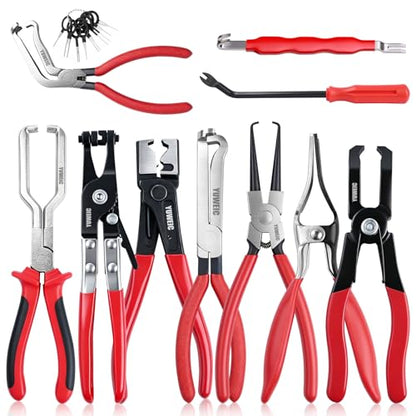 10 PCS Electrical Disconnect Pliers Fuel Line Disconnect Tool Kit, Hose Clamp Pliers Set with Snap Ring Pliers, Trim Removal Tools, Hose Removal Tool for Auto Repair - size: 10
