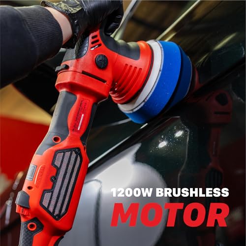 Maxshine MB8 Pro Brushless DA Polisher – 1200W Car Buffer with 8mm Throw, 5” Backing Plate, 5/16”-24 Thread & 6-Speed Control – Auto Detailing Tool for Cars, Trucks, SUVs & Boats, Swirl Removal - color: 5" Brushless Dual Action