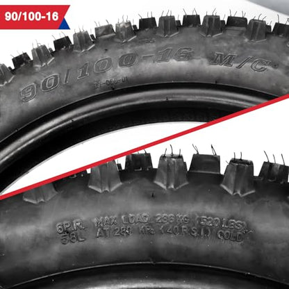 Dirt Bike Rear 90/100-16 3.25/3.50-16 Tire and Inner Tube for 150cc KX100 KLX140 TTR125 CRF150 XR100 RM85L RM100 Baja DR125 Pit Bike Off Road Motocross Motorcycle Heavy Duty