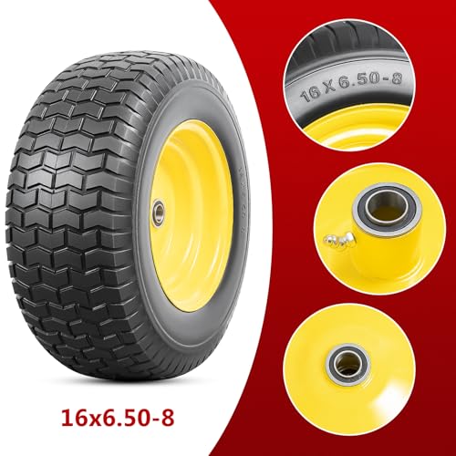 2PCS 16x6.50-8 Lawn Mower Flat Free Tire and Wheel, 16" Solid Tires