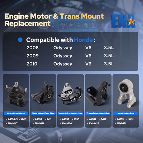 ENA Engine Motor and Trans Mount Set of 5 Compatible with Honda 2008 Odyssey EX LX 3.5L Replacement for A4526HY A4553 A4555 A4557 A4558