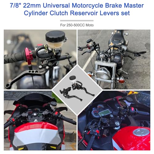 Motorcycle 7/8" 22mm Brake Clutch Pump Lever with Hydraulic Master Cylinder Reservoir Set Black