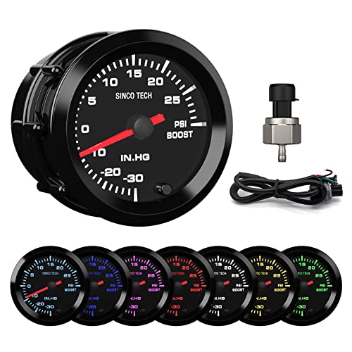 7 Color Gauge Kit 2" 52mm Automobile Backlight Pointer Car Meter with Sensor (Boost Gauge) - style: Boost Gauge