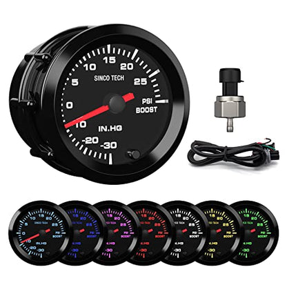 7 Color Gauge Kit 2" 52mm Automobile Backlight Pointer Car Meter with Sensor (Boost Gauge) - style: Boost Gauge