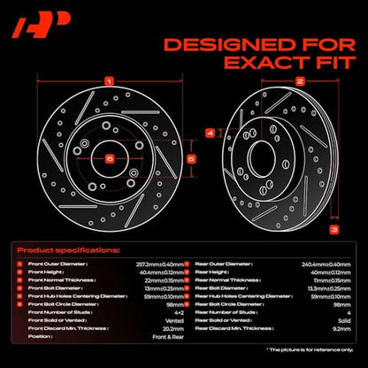 A-Premium Front and Rear Drilled Slotted Brake Rotors and Ceramic Pads Kit