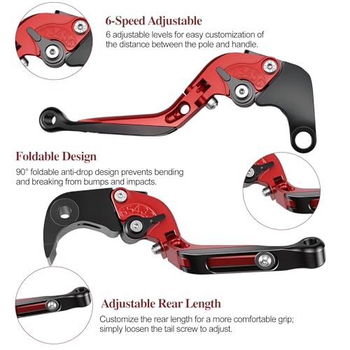 Brake Clutch Lever Set for Suzuki GSX‑R, Adjustable Levers(Red) - color: Red