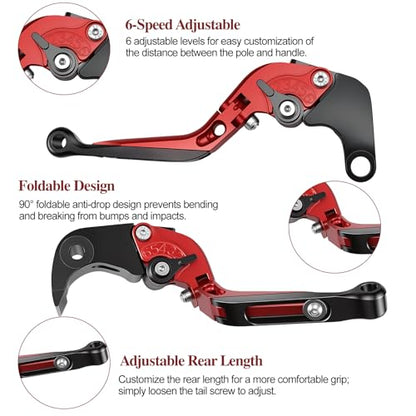 Brake Clutch Lever Set for Suzuki GSX‑R, Adjustable Levers(Red) - color: Red