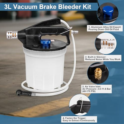 3L Brake Bleeder Kit, One Person Vacuum Brake Fluid Bleeder Kit