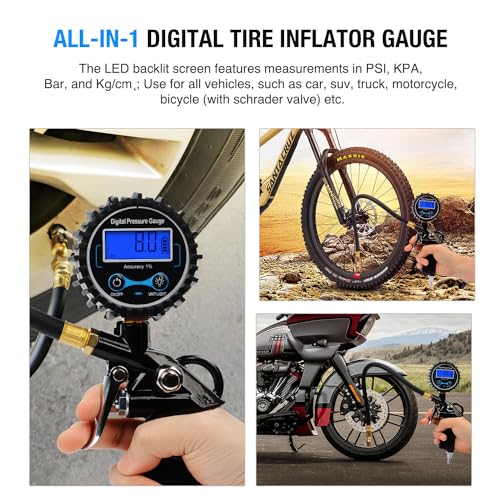 Nilight Digital Tire Inflator Portable Pressure Gauge 250 PSI Air Chuck - color: Tire Inflator Gauge Style 1