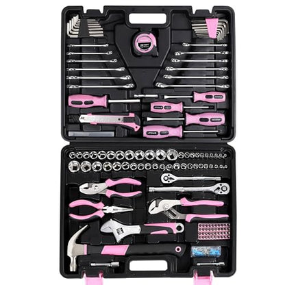 FASTPRO 225-Piece Pink Tool Set, Home Tool Kit with Tool Box