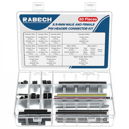 Header Pins Assortment Kit Female and Male Pin Headers Connector 2.54MM Right Angle Straight Breakaway Header Pin Connectors for PCB Board