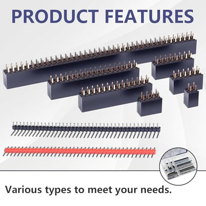 Header Pins Assortment Kit Female and Male Pin Headers Connector 2.54MM Right Angle Straight Breakaway Header Pin Connectors for PCB Board