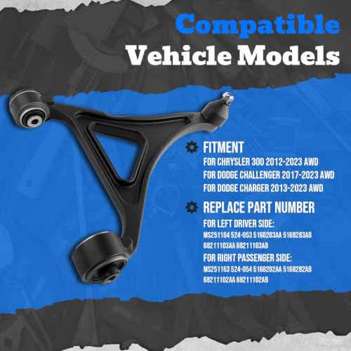 AUTOKAY 2PC Front L&R Lower Control Arms for Dodge Charger 2013-2023 AWD - size: 19.69''×17.32''×6.69''