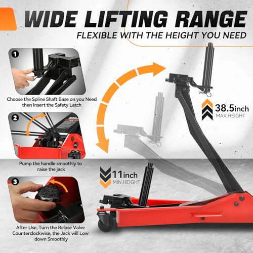 Auto Dynasty Truck Clutch & Flywheel Jack, Heavy Duty Hydraulic – 300 lbs Capacity, 18" Pump Handle, 11.3" to 38.6" Lift Range, with Splined Alignment Shafts & Swivel Casters