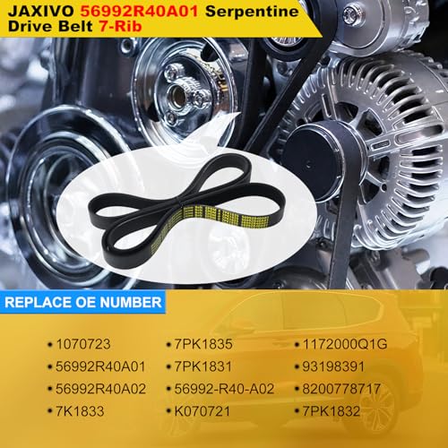 ‎‎56992R40A01 Serpentine Belt V-Ribbed Drive Belt Compatible with 2008-2012 Accord EX/EX-L/LX/LXP LXS 2.4L L4,2011-2012 Accord SE 2.4L L4 Gas,Replace 7PK1835,1070723 72.24" Length - size: 7PK1835-1835mm