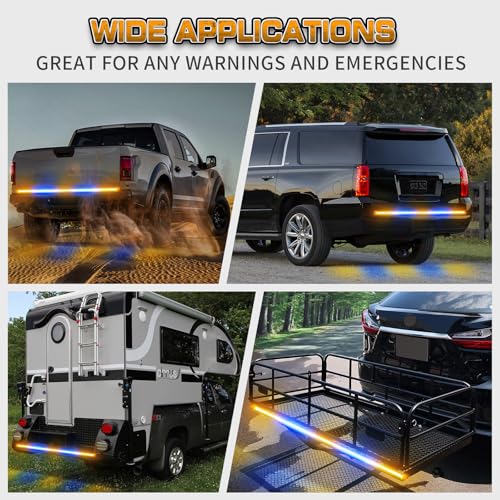 XRIDONSEN 60 inch Tailgate Lights Strip Blue Amber Strobe Lights - color: Amber/Blue