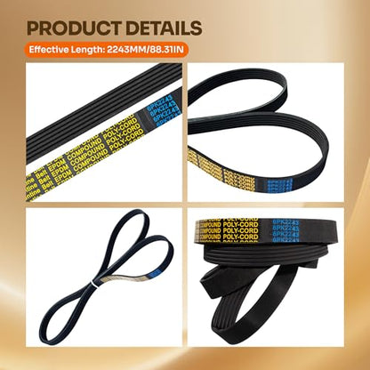 6PK2243 Serpentine Drive Belt for Chevy, Dodge, Ford, Toyota, Jeep - size: 6PK2243-2243mm