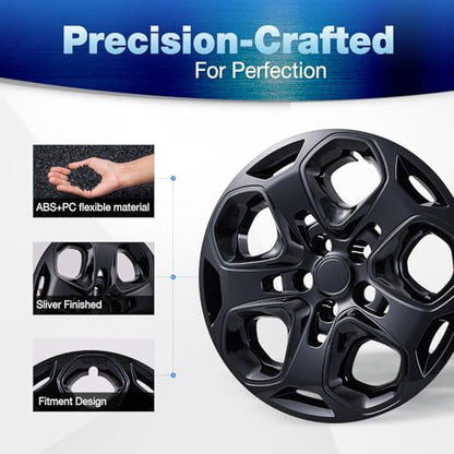 17" Hubcaps Wheel Covers for 2010-2012 Ford Fusion - color: Glossy Black