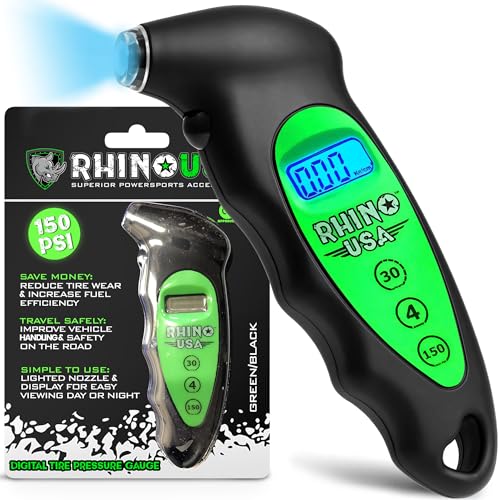 Rhino USA Digital Tire Pressure Gauge (150 PSI) - LCD Backlit Display - color: Green, size: 150 PSI