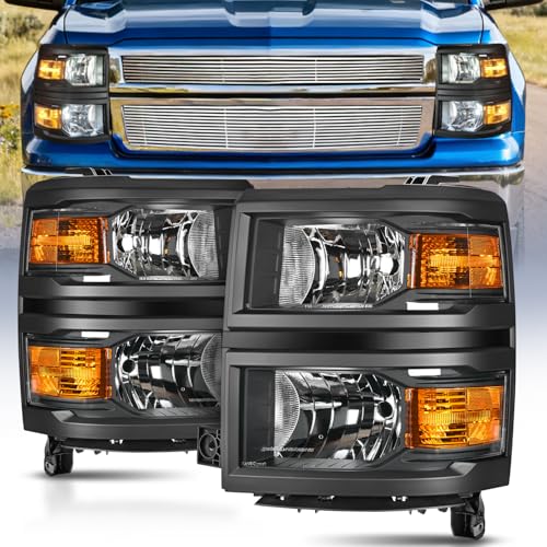 Nilight Headlight Assembly for 2014 2015 Chevy Silverado 1500 Pickup Truck - color: Black Housing + Amber Reflector, size: For 2014-2015 Silverado