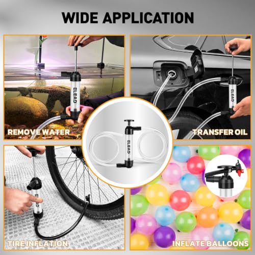 Fluid Transfer Siphon Pump for Gasoline, Multi-use Liquid Transfer Pump, Max 3 GPM High Flow, Hand Pump with Inflator Hose adapter, Balloon Adapter for Gas, Water, Transmission Fluid and Diesel - color: Clean White