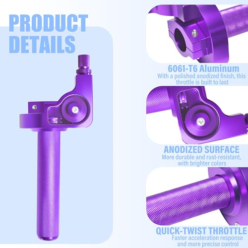 Universal CNC Quick Twist Throttle Kit with Cable for 7/8" Bars - Fits CRF50 70 110 125 230 250, KLX, XR, Pit & Dirt Bike, ATV, Mini Bike (CT200U) (Style -B, Purple) - color: Purple, style: Style -B