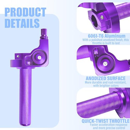 Universal CNC Quick Twist Throttle Kit with Cable for 7/8" Bars - Fits CRF50 70 110 125 230 250, KLX, XR, Pit & Dirt Bike, ATV, Mini Bike (CT200U) (Style -B, Purple) - color: Purple, style: Style -B