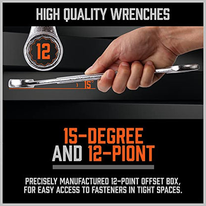 HORUSDY 26-Piece Durable Combination Wrench Set with Roll-up Pouch, Open End Wrench Set for General Household, Garage, Auto Repairs, SAE 1/4” - 1” and Metric 8mm - 24mm - style: Combination Wrench Set