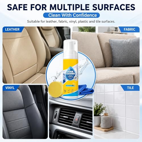 【2Pack】Foam Cleaner,4-in-1 Multi-Enzyme FoamCleaner,New Foam No-Rinse Cleaner,Multifunctional Foam-Cleaner Deep Cleaning Spray for Car Interior Leather Car Seat Cleaner,Kitchen Grease,Sofa Upholstery - color: 2 Pack: Foam Cleaner